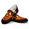 Three Flaming Skull Print Black Slip On Sneakers