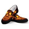 Three Flaming Skull Print Black Slip On Shoes