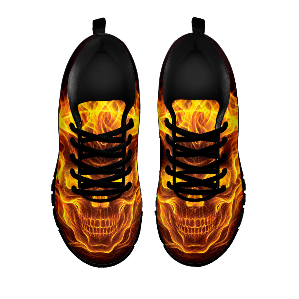 Three Flaming Skull Print Black Sneakers
