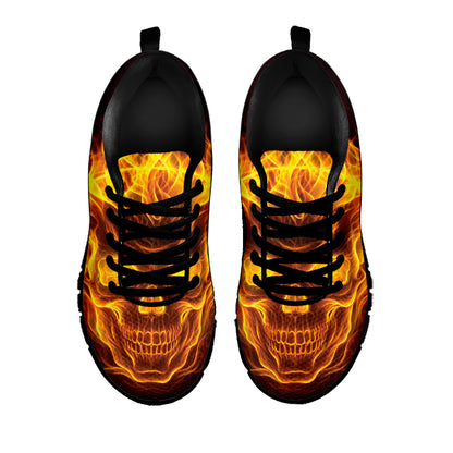 Three Flaming Skull Print Black Sneakers