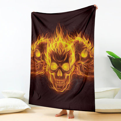 Three Flaming Skull Print Blanket