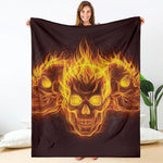Three Flaming Skull Print Blanket