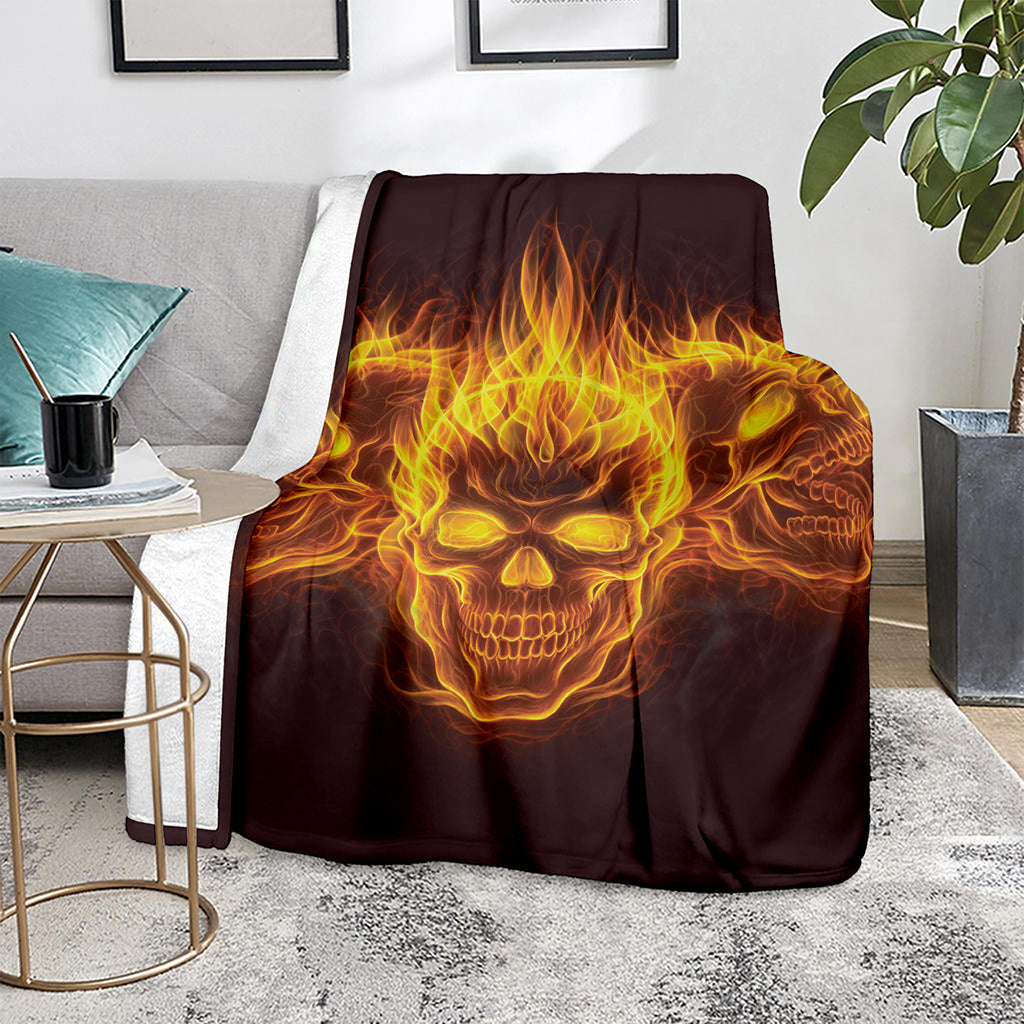 Three Flaming Skull Print Blanket