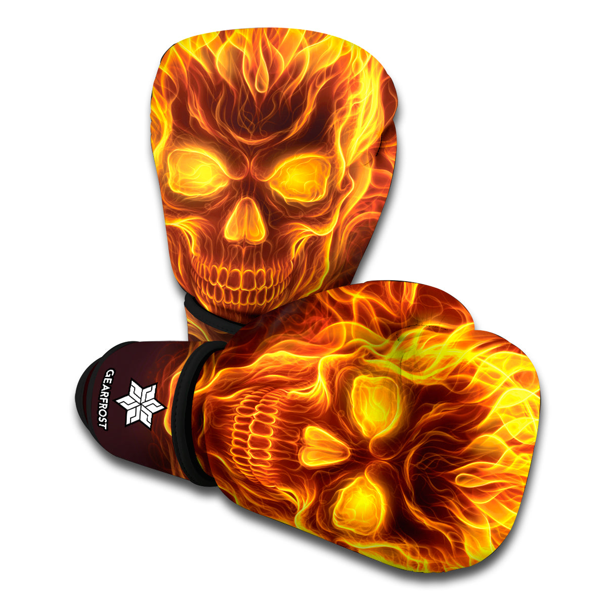 Three Flaming Skull Print Boxing Gloves