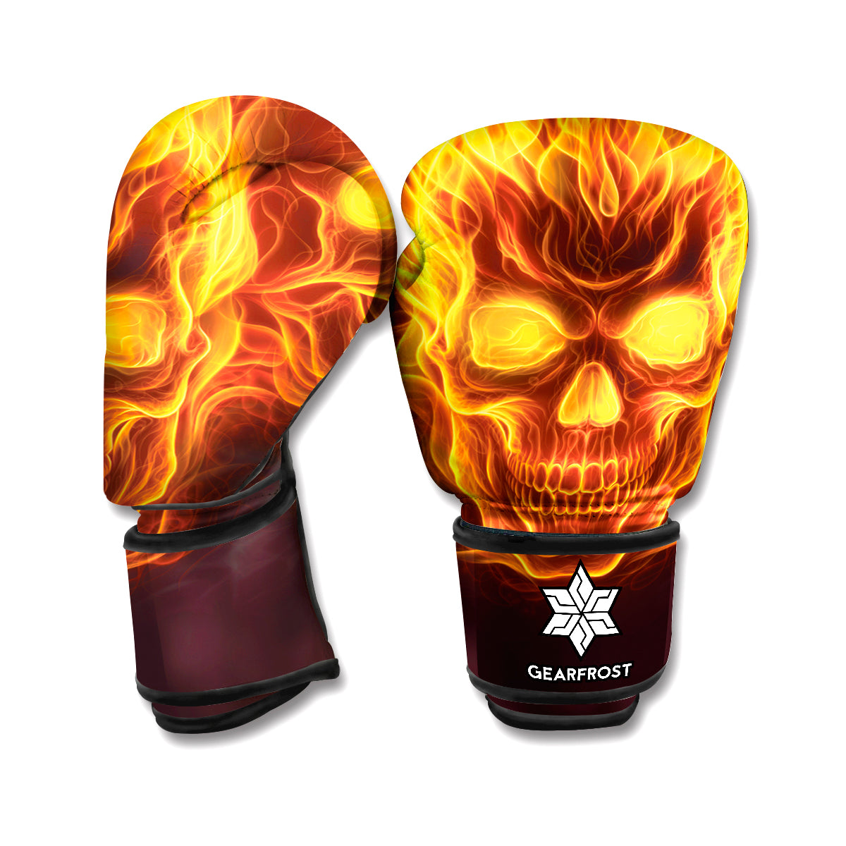 Three Flaming Skull Print Boxing Gloves