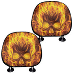 Three Flaming Skull Print Car Headrest Covers