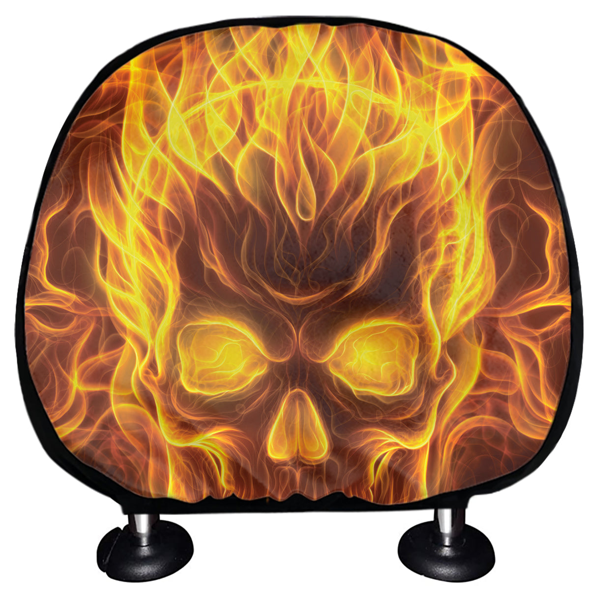 Three Flaming Skull Print Car Headrest Covers