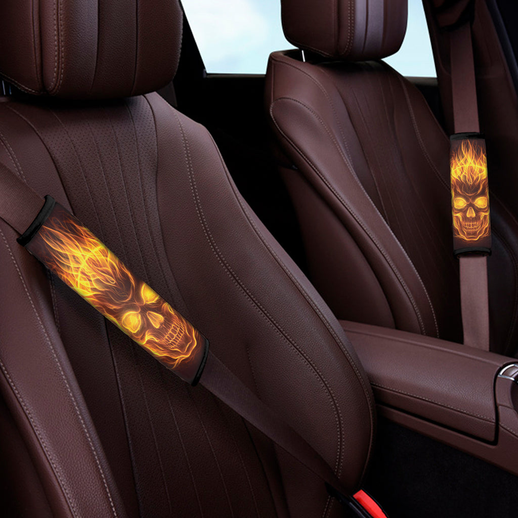 Three Flaming Skull Print Car Seat Belt Covers