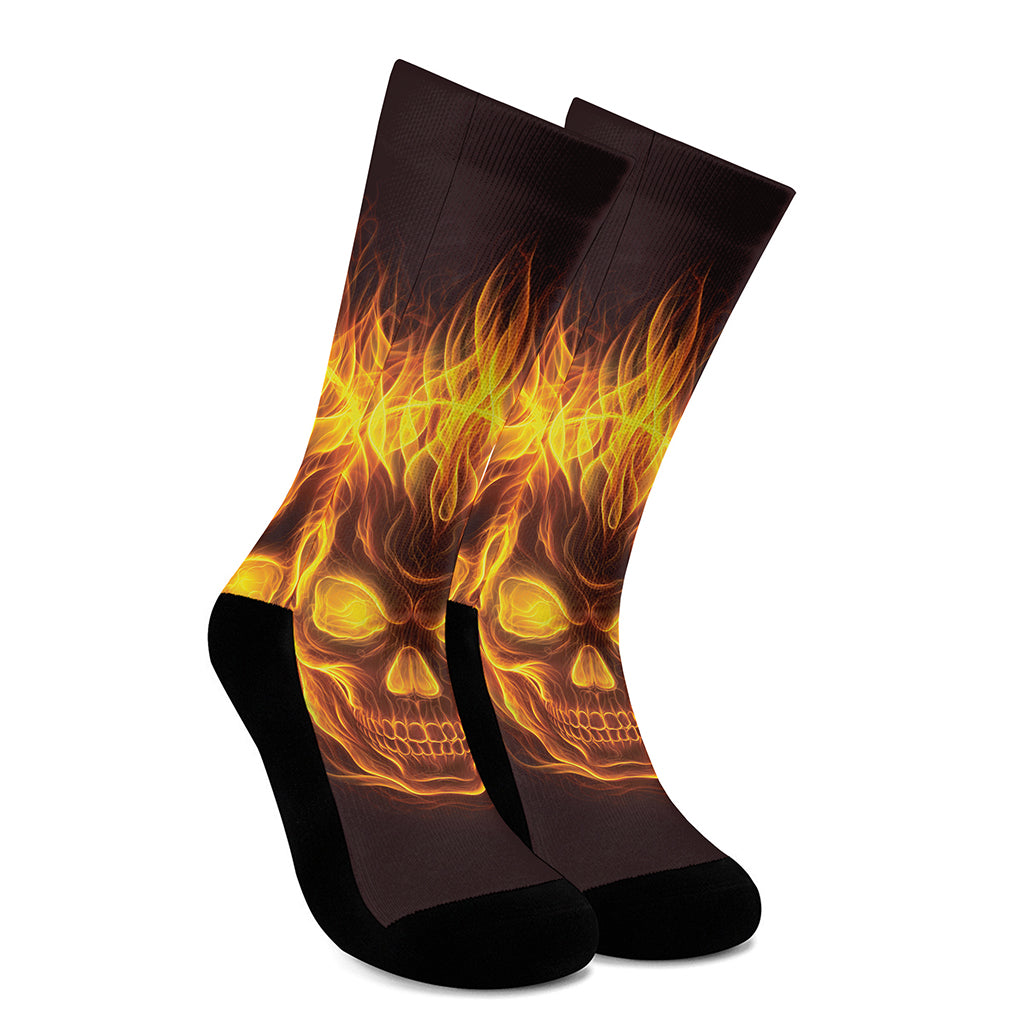 Three Flaming Skull Print Crew Socks