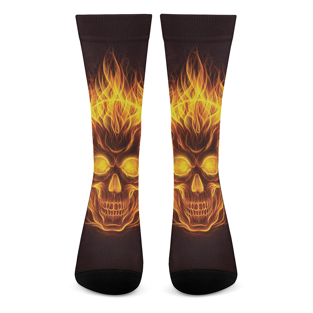 Three Flaming Skull Print Crew Socks