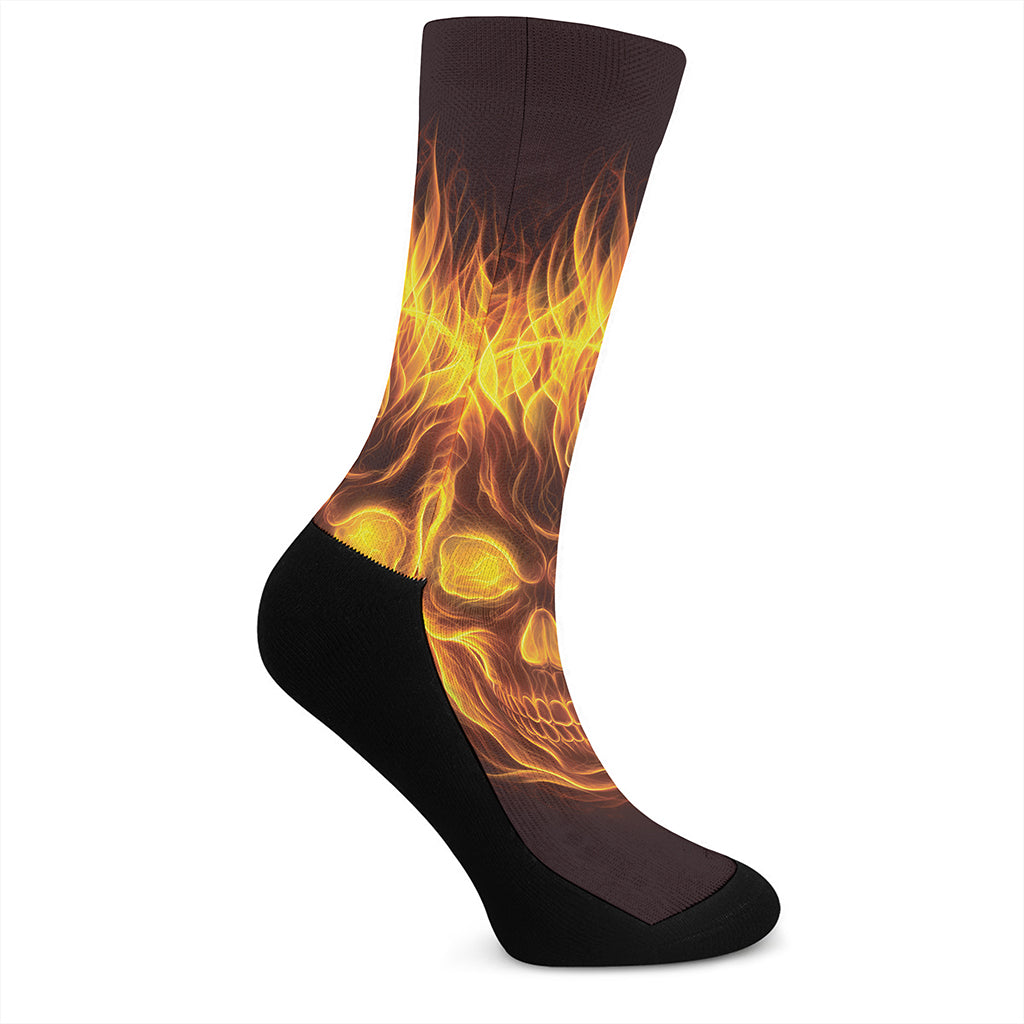 Three Flaming Skull Print Crew Socks