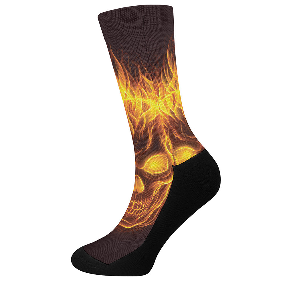 Three Flaming Skull Print Crew Socks