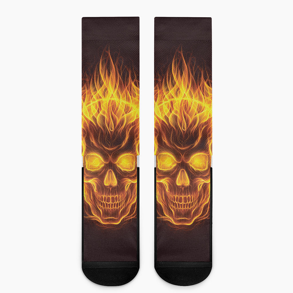 Three Flaming Skull Print Crew Socks