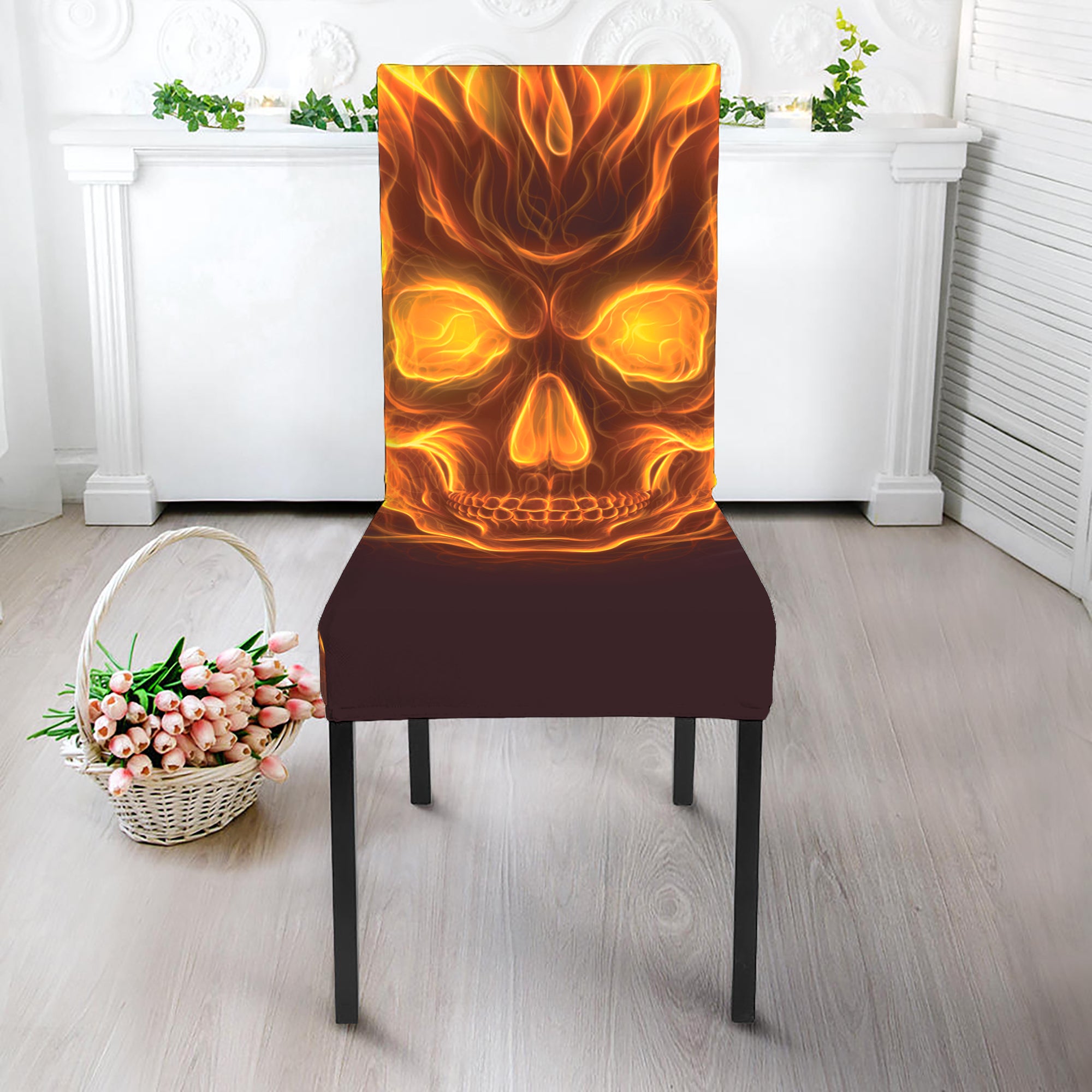 Three Flaming Skull Print Dining Chair Slipcover