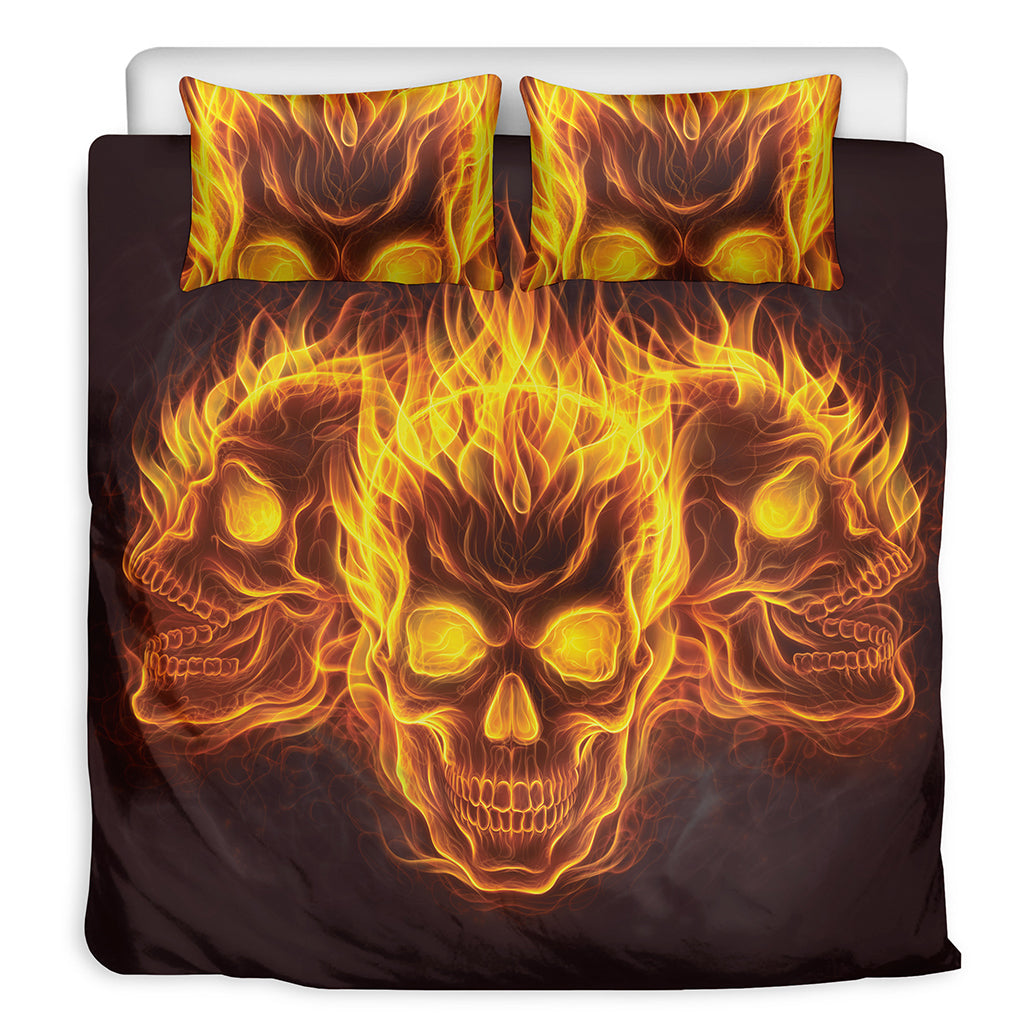 Three Flaming Skull Print Duvet Cover Bedding Set