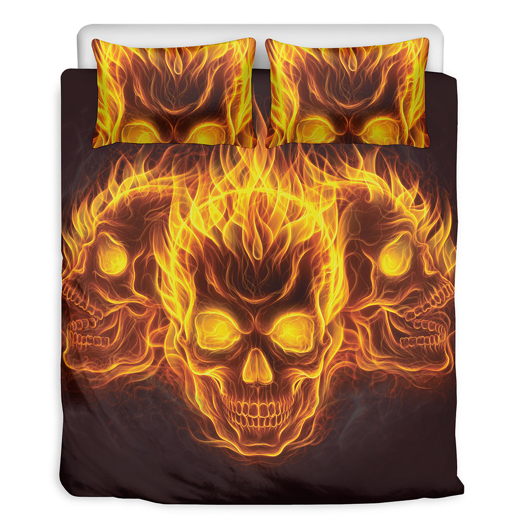 Three Flaming Skull Print Duvet Cover Bedding Set