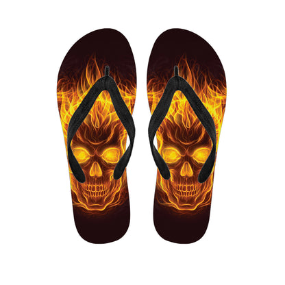 Three Flaming Skull Print Flip Flops
