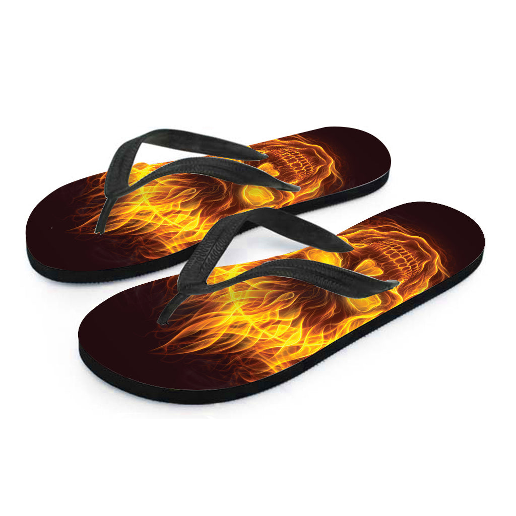 Three Flaming Skull Print Flip Flops