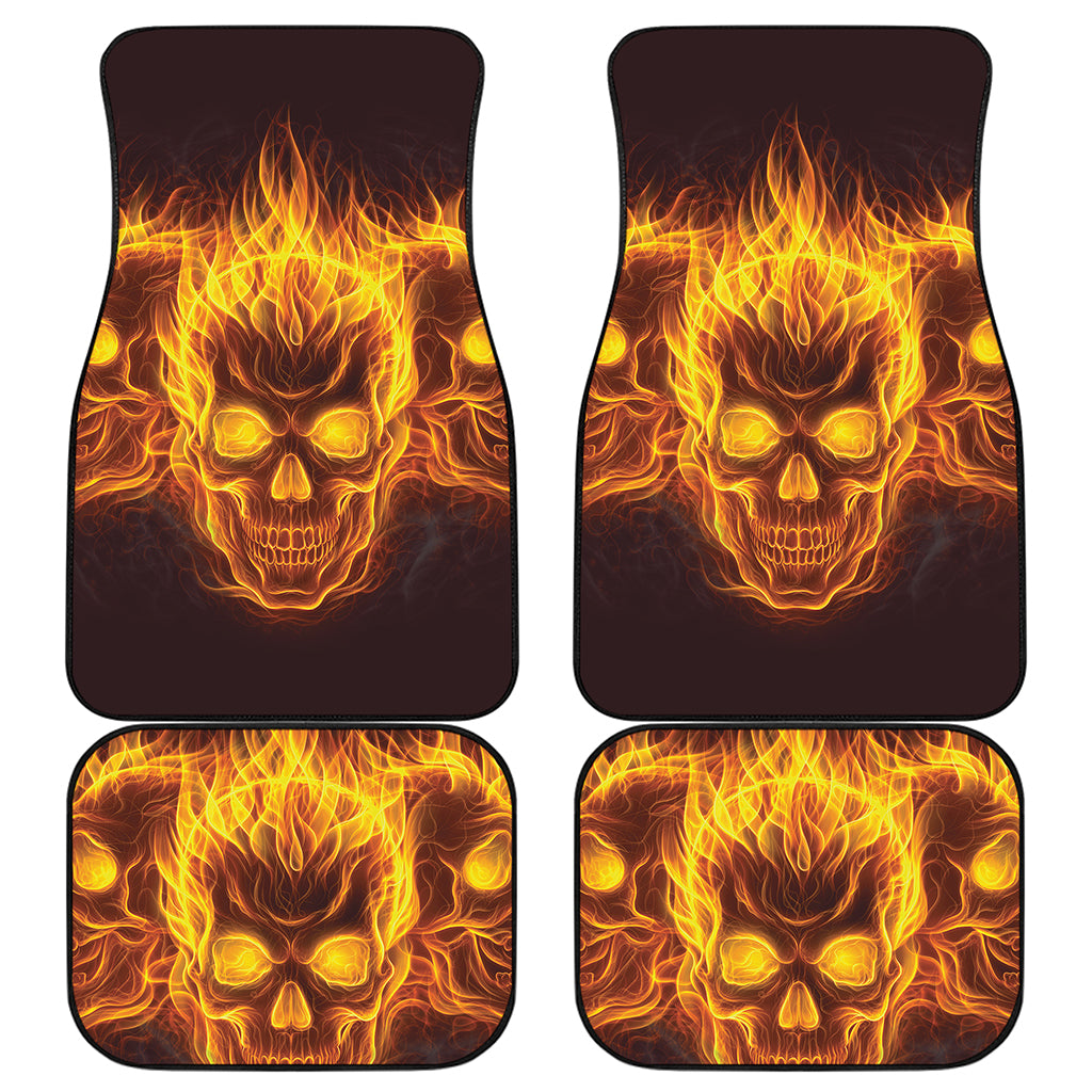 Three Flaming Skull Print Front and Back Car Floor Mats