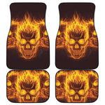 Three Flaming Skull Print Front and Back Car Floor Mats