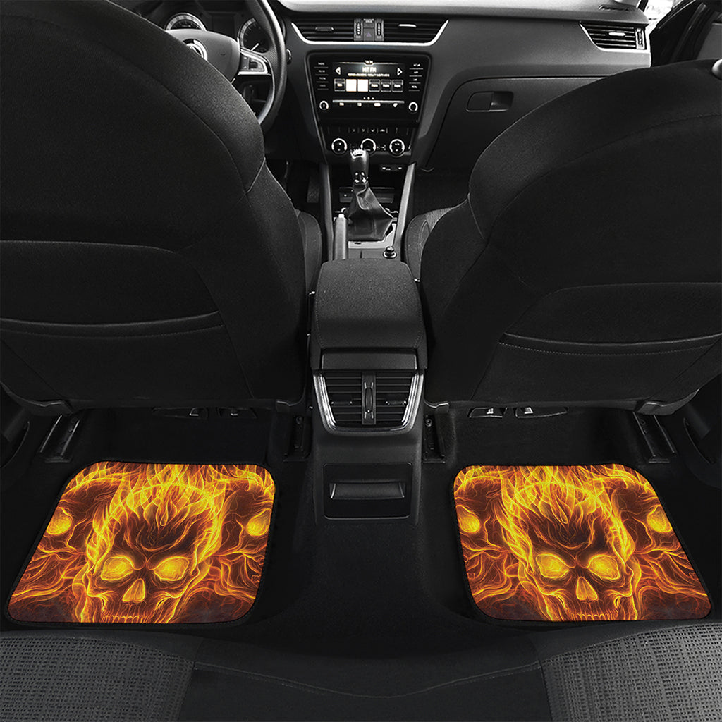 Three Flaming Skull Print Front and Back Car Floor Mats