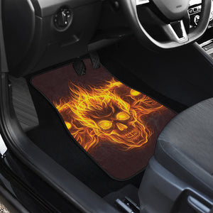 Three Flaming Skull Print Front and Back Car Floor Mats