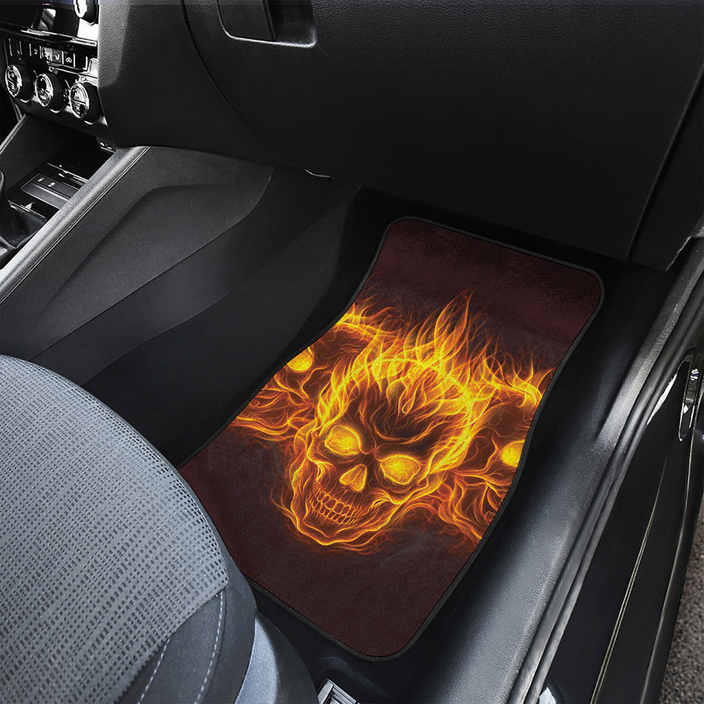 Three Flaming Skull Print Front and Back Car Floor Mats