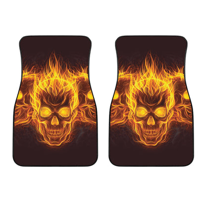 Three Flaming Skull Print Front Car Floor Mats