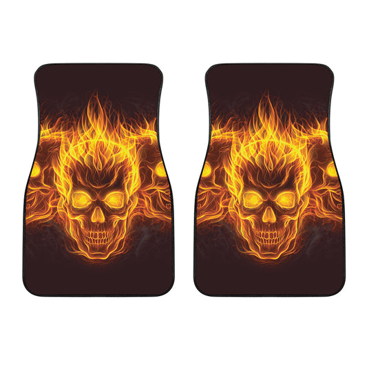 Three Flaming Skull Print Front Car Floor Mats
