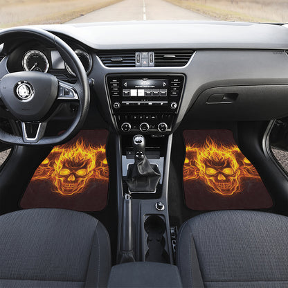 Three Flaming Skull Print Front Car Floor Mats