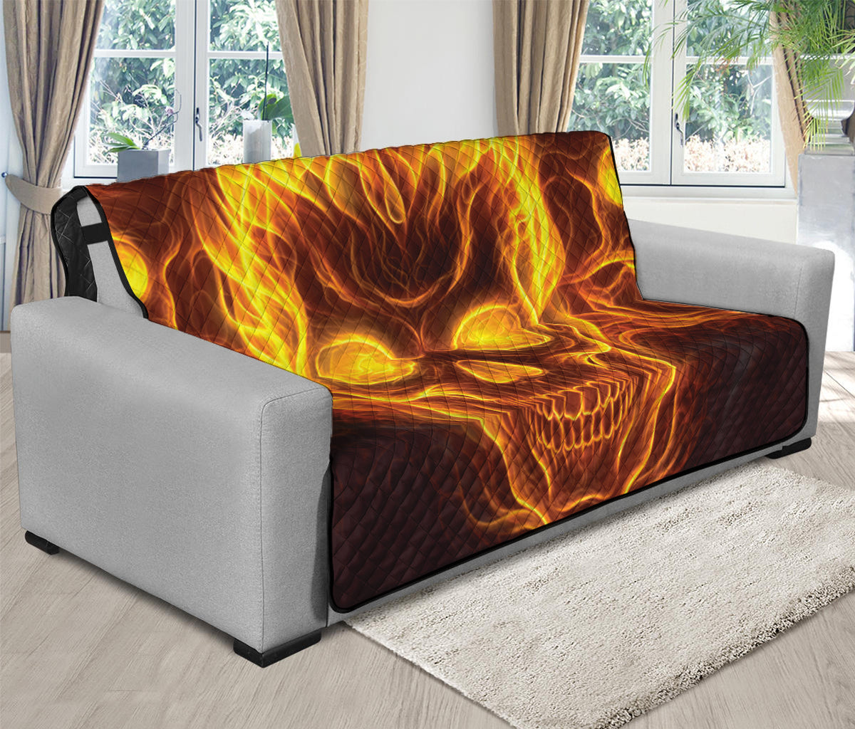 Three Flaming Skull Print Futon Protector