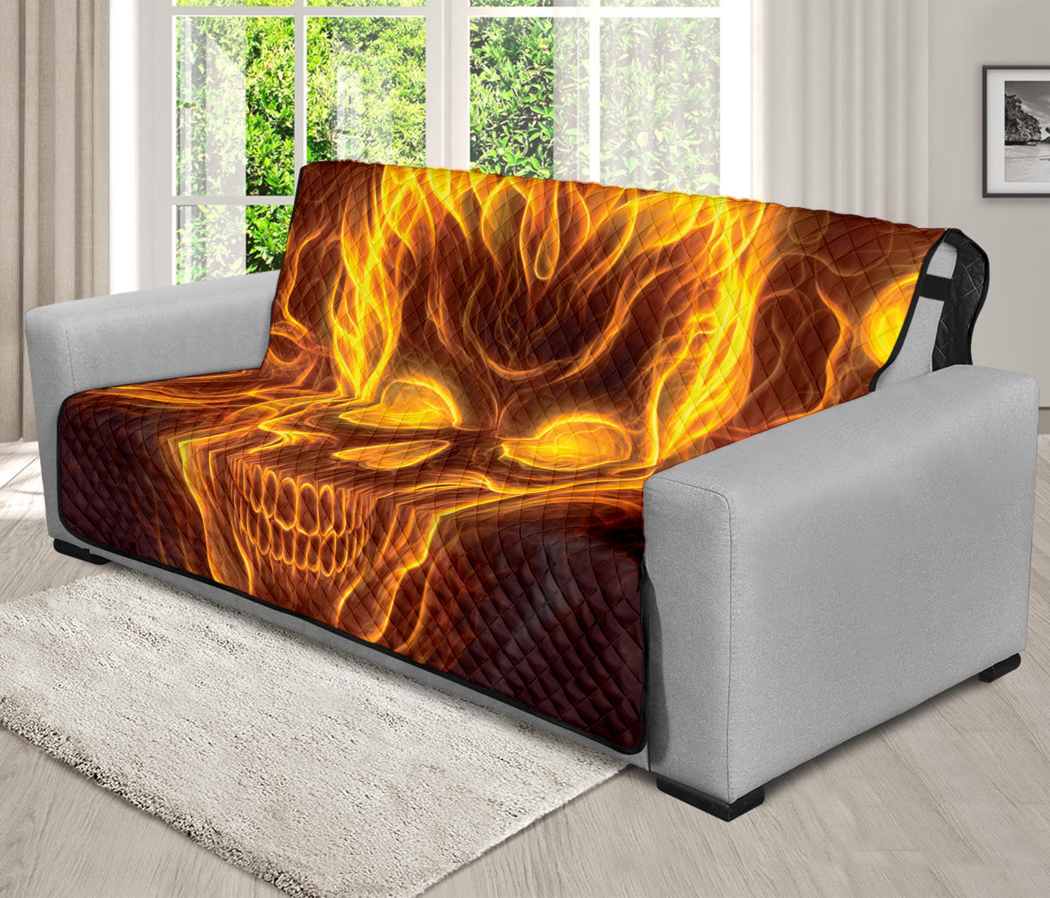 Three Flaming Skull Print Futon Protector