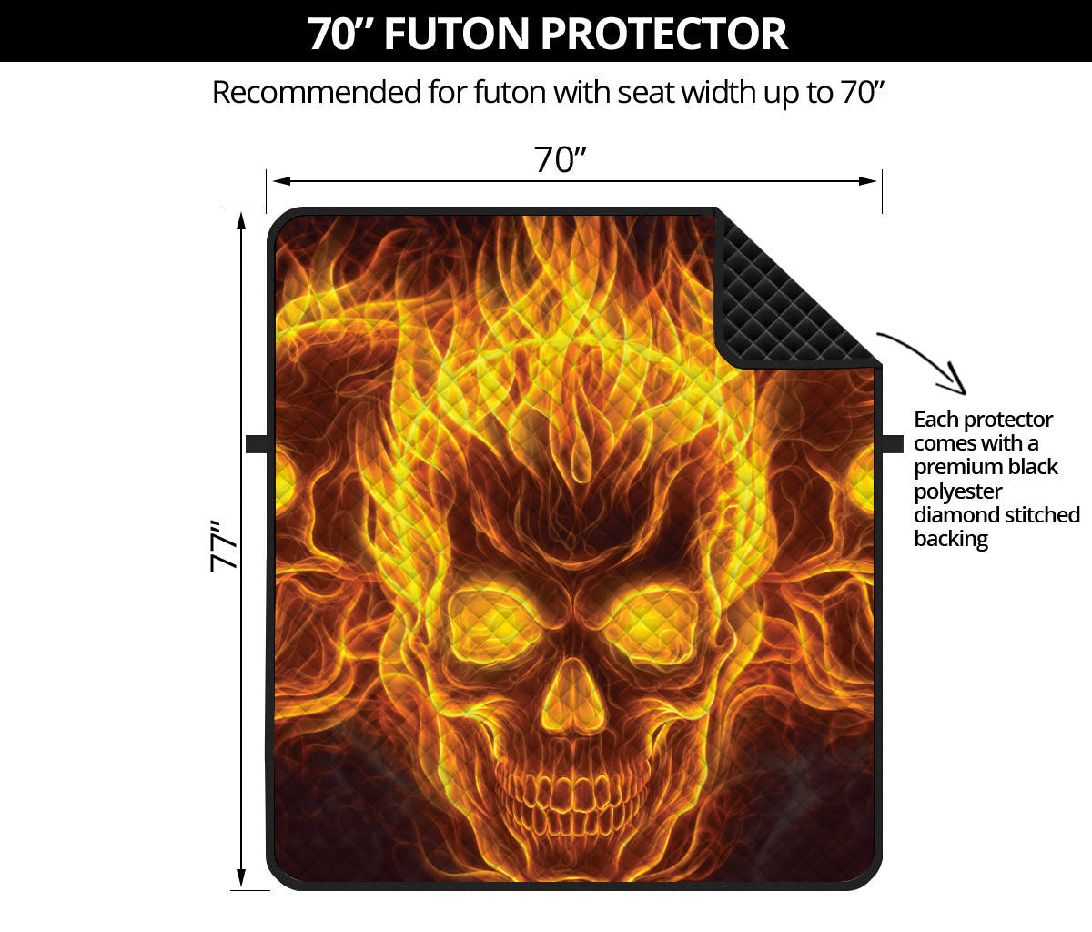 Three Flaming Skull Print Futon Protector