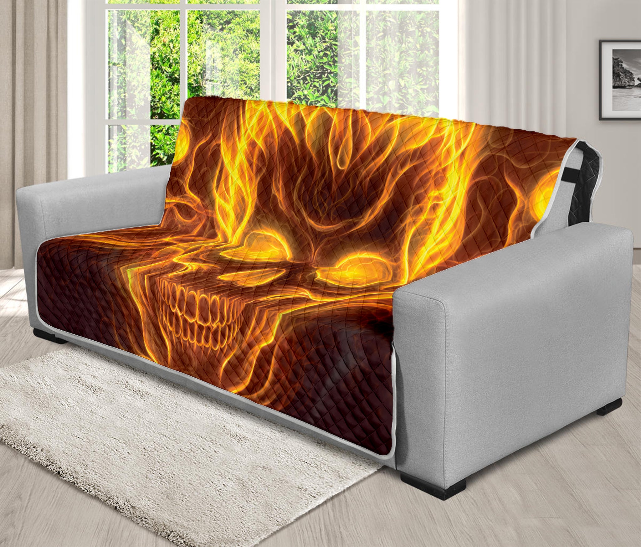 Three Flaming Skull Print Futon Protector