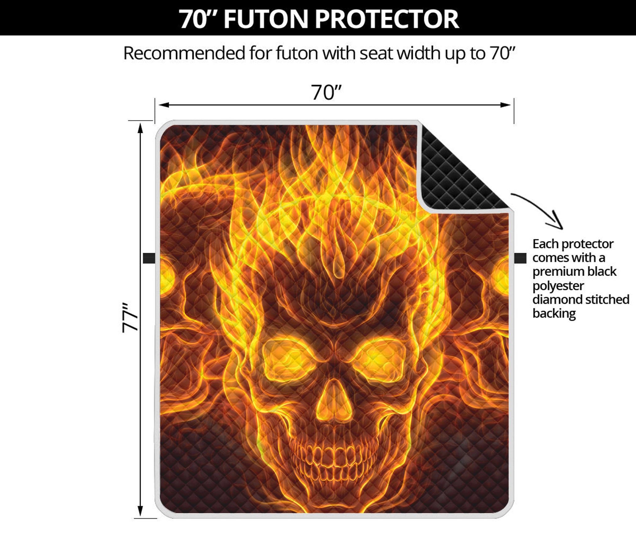 Three Flaming Skull Print Futon Protector