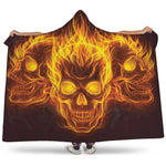 Three Flaming Skull Print Hooded Blanket