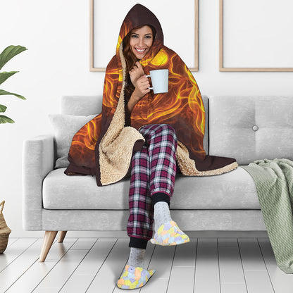 Three Flaming Skull Print Hooded Blanket