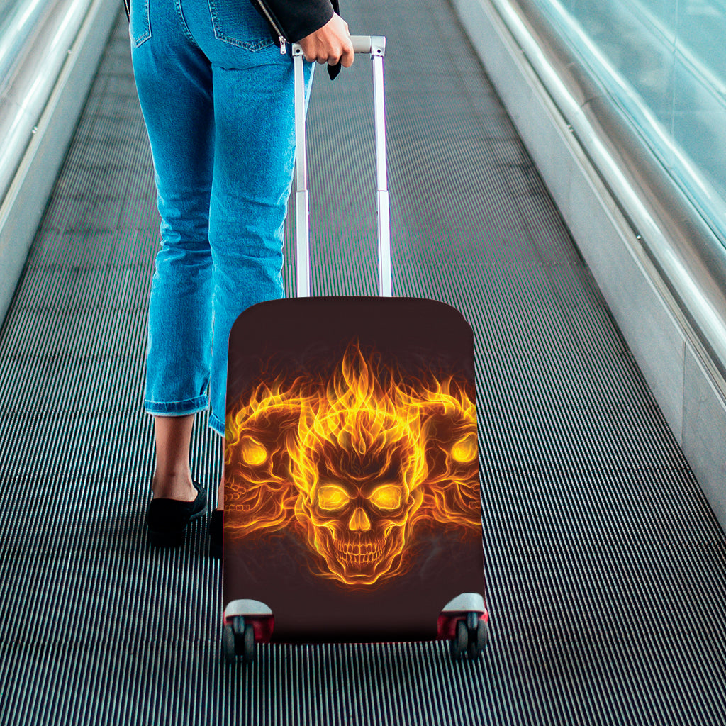 Three Flaming Skull Print Luggage Cover