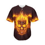 Three Flaming Skull Print Men's Baseball Jersey