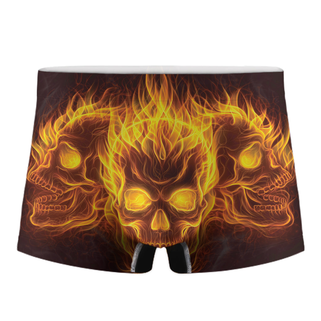 Three Flaming Skull Print Men's Boxer Briefs