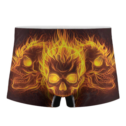 Three Flaming Skull Print Men's Boxer Briefs
