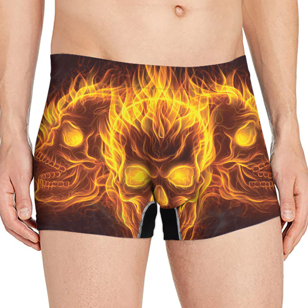 Three Flaming Skull Print Men's Boxer Briefs