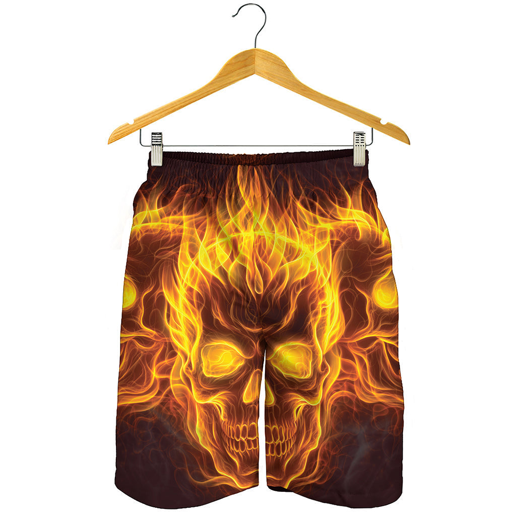 Three Flaming Skull Print Men's Shorts