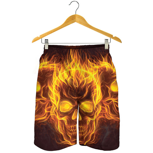 Three Flaming Skull Print Men's Shorts