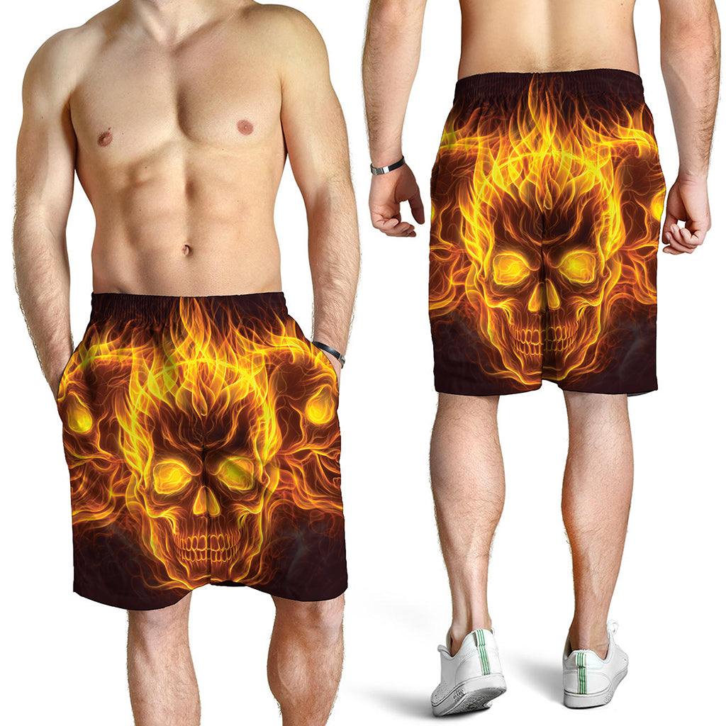 Three Flaming Skull Print Men's Shorts