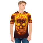 Three Flaming Skull Print Men's T-Shirt