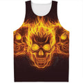 Three Flaming Skull Print Men's Tank Top