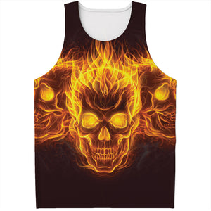 Three Flaming Skull Print Men's Tank Top