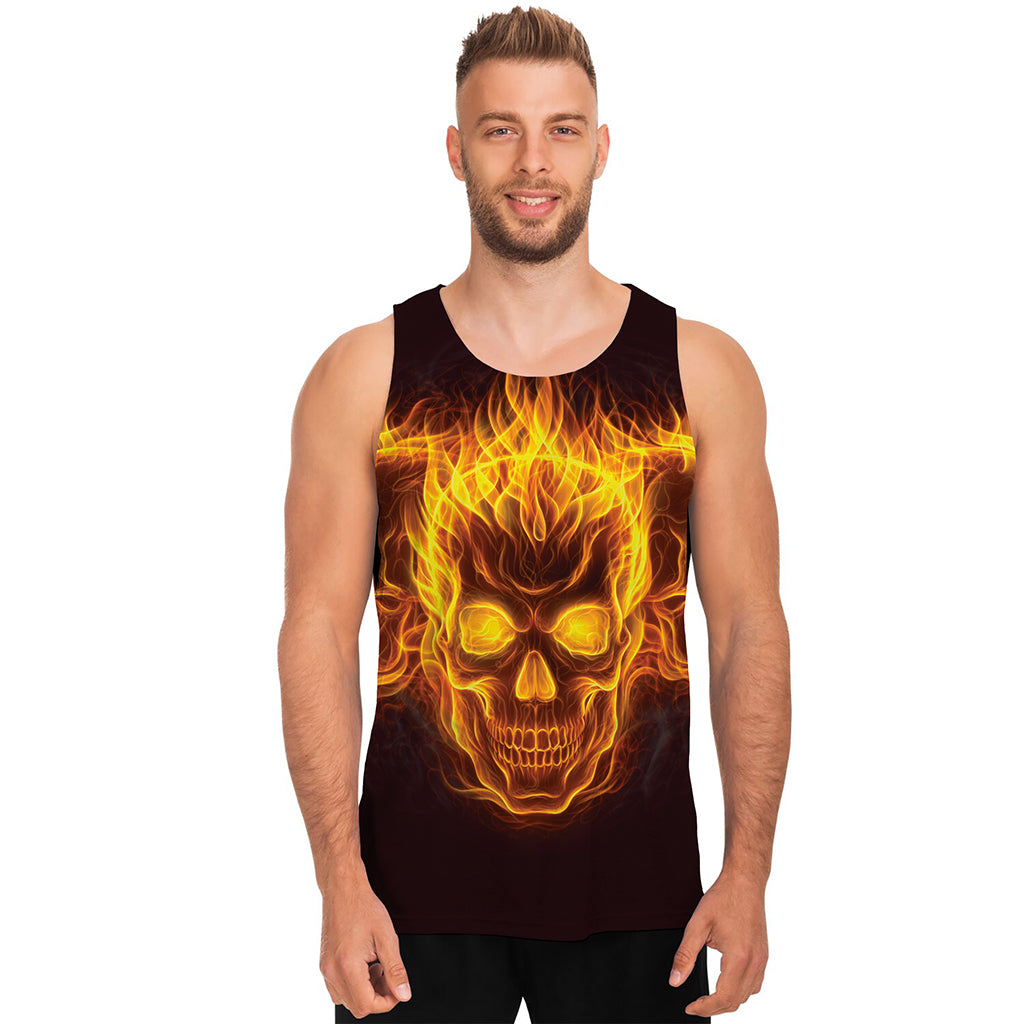 Three Flaming Skull Print Men's Tank Top