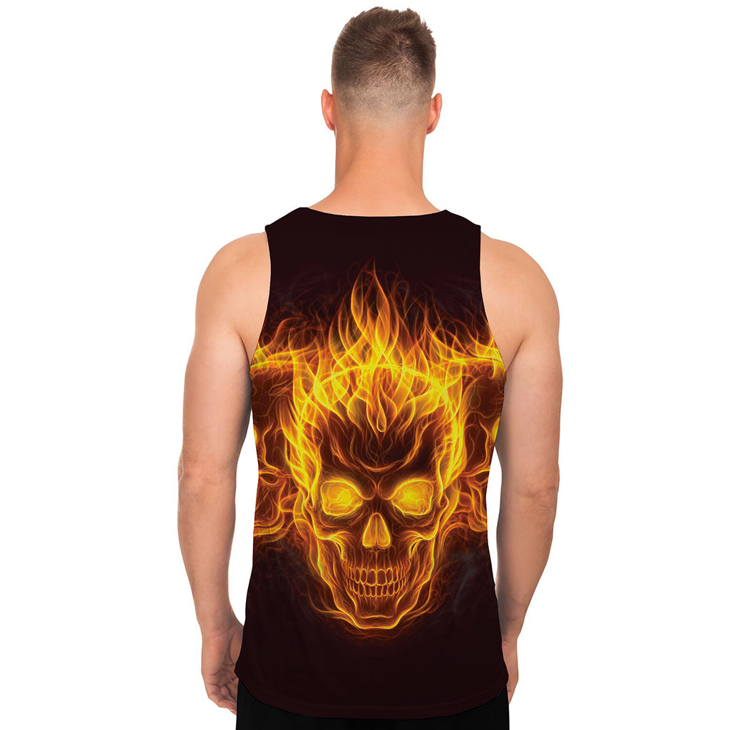 Three Flaming Skull Print Men's Tank Top